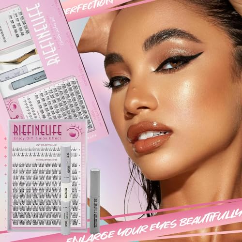 Natural Lash Clusters Kit DIY Lash Extensions Wispy Eyelash Clusters Kit Cat Eye Cluster Eyelash Extensions Salon 150-Hour Wear, 5-16mm Individual Lashes with Bond and Seal, Remover At Home 180pcs