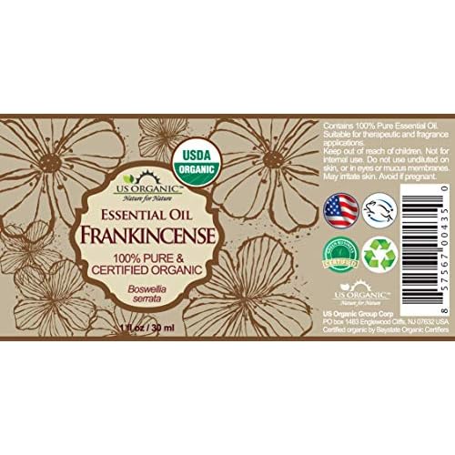 US Organic 100% Pure Frankincense Essential Oil, USDA Certified Organic, Steam Distilled, Boswellia serrata, Origin_India, Use Topically or in Diffuser (30 ml, Value 2Pack)