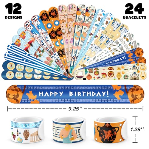 96 PCS Greek Mythology Party Favors Set ? 72 Pre-Cut Temporary Tattoos & 24 Slap Bracelets, Perfect for Cultural Festivals & Travel-Inspired Celebrations