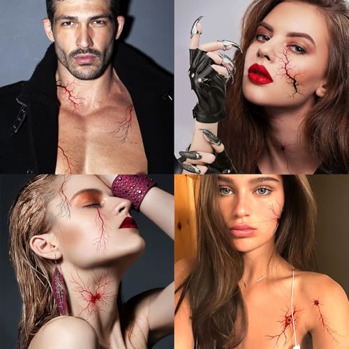6 Sheets Temporary Tattoos Stickers Blood Vessel Scar Wound Realistic Waterproof Women Man Body Face Arm Collarbone Leg Body DIY Art Decoration Accessories