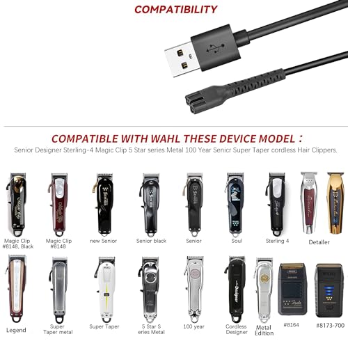 Replacement Charger Cord USB for Wahl Clipper, 3.3FT Charging Cable for Wahl Magic Senior Detailer Legend Cordless Clippers, for Finale & Vanish Shaver #8164/8173/8591/8148/8504/8171/1919