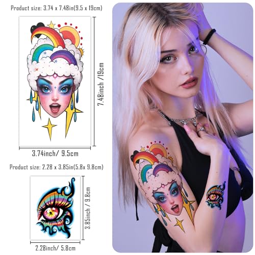 Temporary Tattoo Adult Sleeve, Sugar Skull Mushroom Floral Tribal Eye Half Arm Sleeve Fake Tattoos for Adults Women Men, Waterproof Tiny Tattoos Sticker for Girls Boys and Kids, 77 Sheets