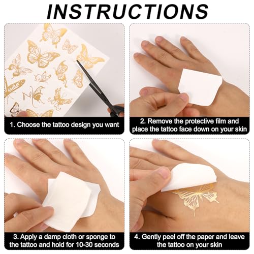 9pcs Gold Temporary Tattoos, 8.3x5.8in Tattoo Stickers Gold Butterfly Star Moon Feather Waterproof Tattoos Stickers for Women Girls Parties Festivals Makeup Cosplay Accessories(Style A)