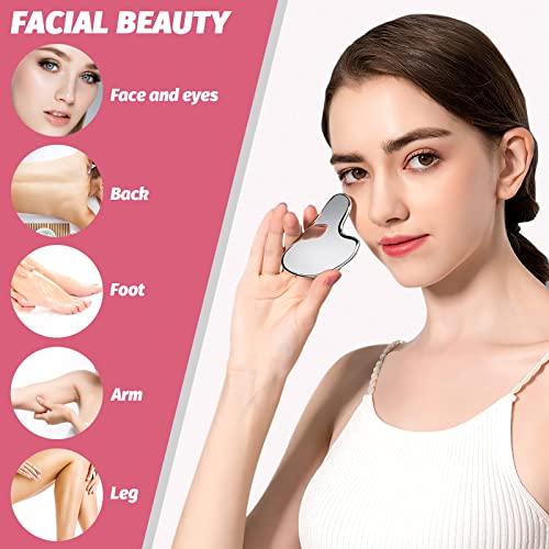 AURUZA Gua Sha Facial Tool, Stainless Steel GuaSha Face Lift Massage Beauty Metal Skin Care Board Scraping Self Skincare Lymphatic Drainage Massager Lift Anti-Aging & Wrinkles Jawline Exerciser Tools