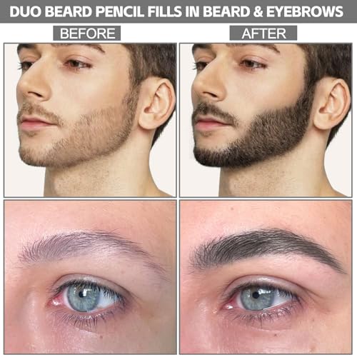 Beard Pencil Filler for Men, Double Head 4 Forks Grooming Beard Pen, Fast Fill Thin Beard, Water & Sweat Resistant, Long-Lasting Black Beard Shaping Kit, Creates a Naturally Thicker Beard