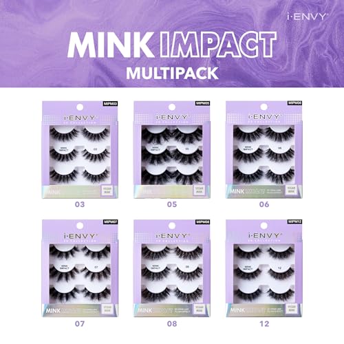 I-Envy 3-in-1 MinkImpact Multipack, 100% 3D Mink-Like Vegan Lashes, Soft, Natural, Fluffy & Lush, Clear Undetectable Band, Lightweight & Comfortable (12)