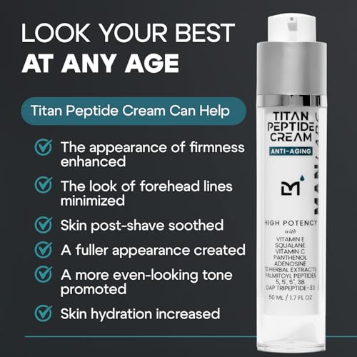 Titan Peptide Anti-Aging Mens Face Cream ? Mens Face Moisturizer ? For Men, Face Lotion ? Men, Skin Care ? Tighten, Firm, Revitalize ? Peptides, Vitamin C & E, Squalane ? All Skin ? Unscented