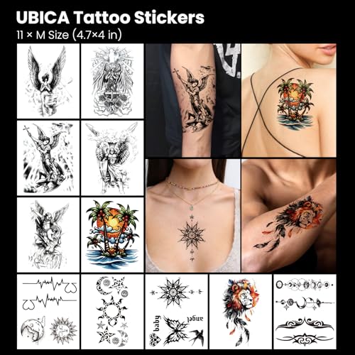 105 Sheets Large Temporary Tattoos For Women Men Adult, Dragon Tiger Wolf Tribal Christian Floral Halloween Fake Tattoo Stickers, Black Realistic Arm, Leg, Hand Body Waterproof Art