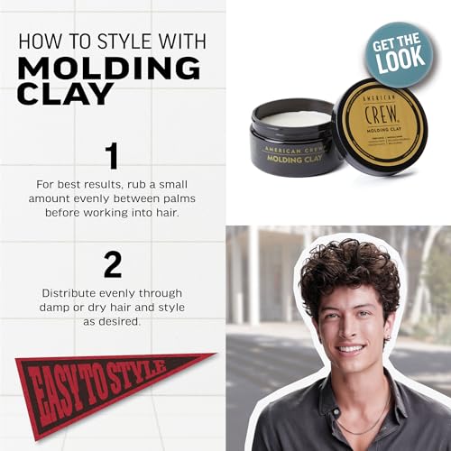 American Crew Men's Hair Molding Clay, Like Styling Gel with Strong Hold & Medium Shine, 3 oz