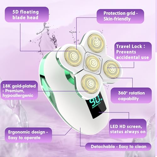 Electric Razors for Women Legs 5D:Magnetic Shaver Heads Waterproof Rechargeable Shaver Multi-Use for Hair Removal on Legs Bikini Body-Green