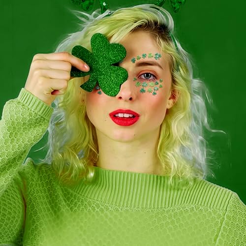 2 Sheets Shamrock Glitter Face Tattoo Jewelry, St. Patrick's Day Celebration Face Gems with Assorted Designs, Sparkle Glitter in Parades, Parties & More (style2)
