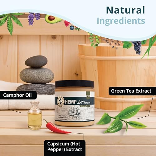 Zatural Hemp Hot Cream Massage Joints and Muscles and Body Wraps Essential Oil Blend, Aloe, Hemp, and More (8oz jar)