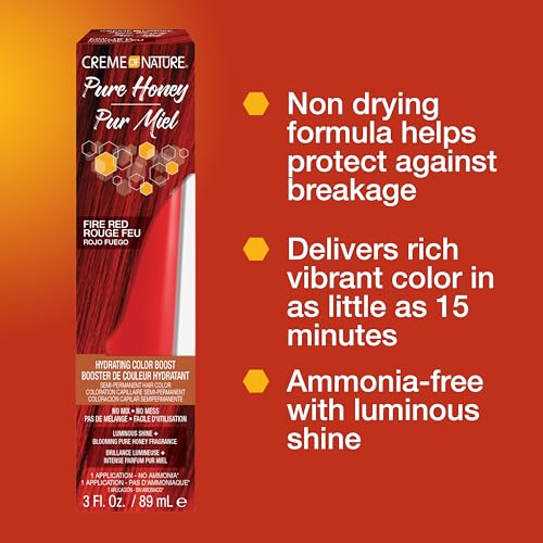 Creme of Nature Pure Honey Hydrating Color Boost Semi-Permanent Fire Red Hair Dye, 3 fl oz
