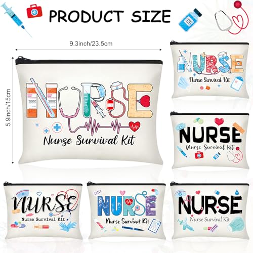 Capoda 24 Pieces Nurse Makeup Bags Nurse Canvas Cosmetic Bag Nurse Survival Kit Travel Pouch Bag Nursing Zipper Pouch Nurse Gift for Women Men Nurse Practitioner Supplies