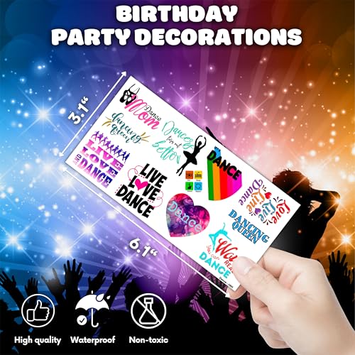 96PCS Dance Dancing Queen Temporary Tattoos Themed Birthday Party Supplies Decorations Favors Decor Ballet Hip Hop Dancer Tattoo Stickers Gifts For Kids Adults Boys Girls Classroom Prizes Carnival