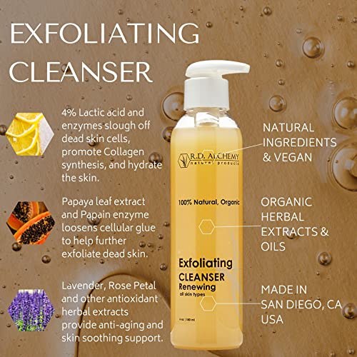RD Alchemy - 100% Natural & Organic Exfoliating Cleanser - Natural Face Wash for All skin Types. Sulfate Free, with AHAs Gently Cleanse Dirt, Oil and Makeup as it Exfoliates Dead Skin Making You GLOW!