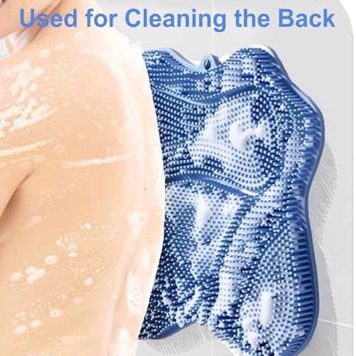 Shower Foot Scrubber, Shower Foot and Back Scrubber with Suction Cups, Shower Silicone Foot Washer for Exfoliating Massage£¨Blue&Pink£©