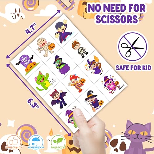 96PCS Halloween Pre-Cut Temporary Tattoos - Pumpkin, Spider, Designs Party Favors, Halloween Party Favors, Trick or Treat Handouts, Classroom Rewards Gifts