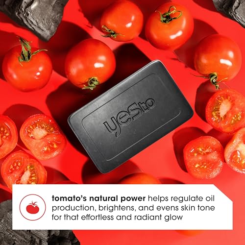 Yes To Tomatoes Charcoal Bar Soap with Tomato Extracts & Sunflower Seed Oil - Detoxifying Face & Body Soap for Men, Women, and Teens, 6 oz - Paraben-Free