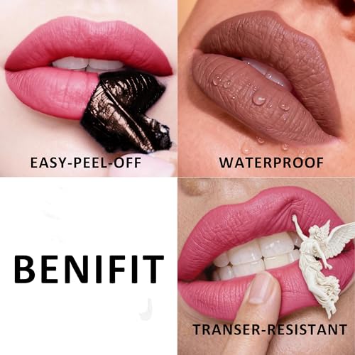Vevivia Lip Stain - 2-In-1 Lip Liner Stain & Lip Gloss, Long Lasting Dual-Ended Peel Off Lip Stain and Lip Gloss, Waterproof, Smudge Proof, Easy To Use, Natural & Shine Finish, Nude Pink