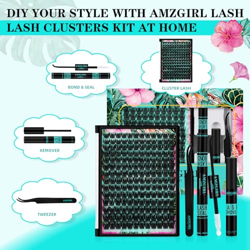 Lash Clusters Kit 168pcs Eyelash Extension Kit Cluster Lashes Natural Look with Lash Bond and Seal Waterproof, Lash Remover Eyelashes Tweezer with Wet Look Ultra-Thin Band Lashes(Tulip-Kit,D-10-18mm)