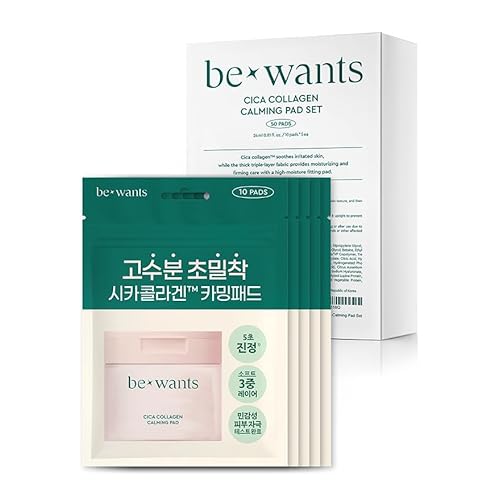 bewants Face Cleansing Pads, Cica Collagen for Soothing & Moisturizing Skin ? Travel Kit with Centella Asiatica & Triple Hyaluronic Acid, 50 Pads