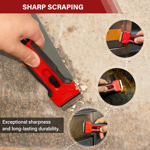HAUTMEC Razor Blade Scraper Tool With 24Pcs Extra Blades, 10 Plastic Rozor Blades, 14 Carbon Steel Razor Blades, Removing Decals, Stickers, Labels for Glass, Tile, Window, Car, Cooktops 25031