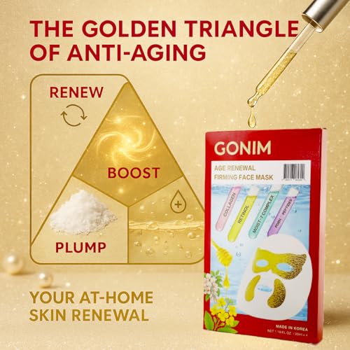 GONIM Korean Face Mask with Integrated Eye Patches with Salmon DNA PDRN, Collagen Peptides, Caffeine & Retinol, Hyaluronic Acid Serum Sheet Mask & Eye Mask Korean Skin Care Anti Aging 35ml/1.18oz x 8