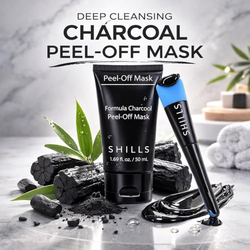 SHILLS Charcoal Mask for Men, 1 Bottle (1.69 fl. oz) and a Brush Set