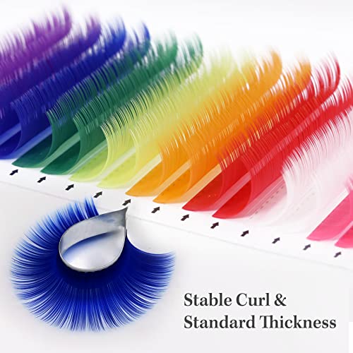 16 Rows Colored Lash Extensions White Pink Red Golden Yellow Green Blue Purple Mix Color 0.07mm D Curl Color Lashes Extension Individual Single Classic Eyelash Extensions(0.07 D 14mm)