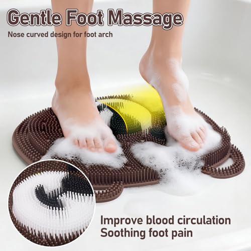 Foot Scrubber Mat in Shower 2 Pack, Silicone Shower Foot and Back Scrubber Exfloating Feet Cleaner Washer Pad -Massage Points Reflexology Mat for Women Child with Non-Slip Suction Cups Cf&Gy