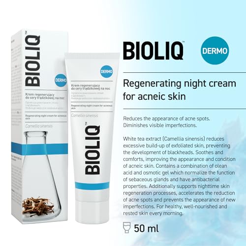 Bioliq - Dermo Regenerating Night Cream for Acne-Prone Skin with White Tea Extract - Reduces Spots, Imperfections, and Controls Oil - 50ml