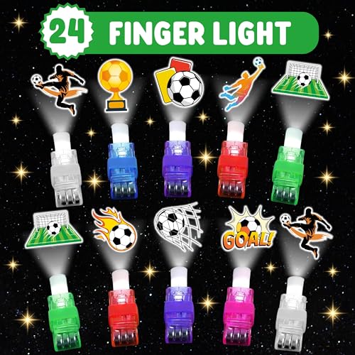 72 PCS Soccer Party Favors ? 48 PCS Luminous Tattoos & 24 PCS LED Finger Lights Combo ? Birthday Goodie Bag Fillers, Party Supplies, Gifts Light Up Toys Glow In The Dark for Boys and Girls