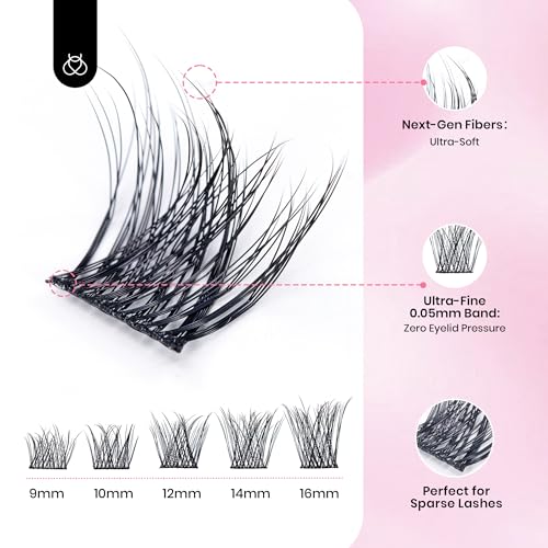 Beetles Lash Kit Volume Wispy Lash Clusters Eyelash Extension Kit 100 Pcs CC Curl 9-16mm False Eyelashes Extension Set with 2-in-1 Bond and Seal Remover Brush Tweezers Bouquet KVB083