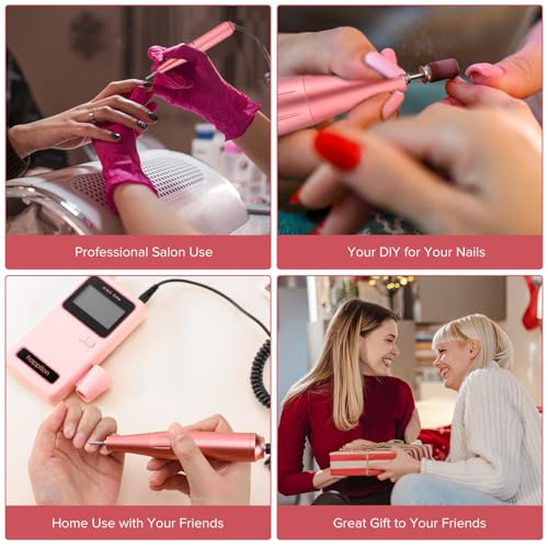 Electric Nail Drill - 50,000 RPM, Rechargeable, LED Display, Cordless Nail File Kit for Manicure, Pedicure, Acrylics & Gel Polish, Home & Salon Use-Pink
