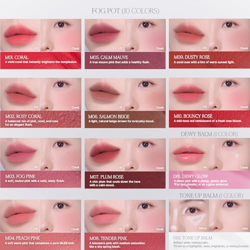 Heart Percent Dote On Mood Custom Lip & Cheek Single ? Blendable & Buildable Soft Velvety Matte Cream Blush (Fog Pot), Long-Lasting Lightweight Multi-Use & Lip Tinted Balm 4.7g, M06. Salmon Beige