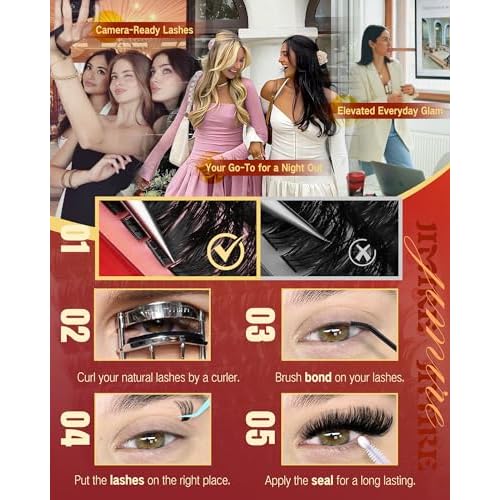 Fluffy Lash Clusters Kit Volume 200D Lash Extension Kit Cluster Eyelash Extension Kit 10-18MM Eyelash Clusters Kit with Lash Bond and Seal Tweezers D Curly Individual Lashes Kit by JIMIRE