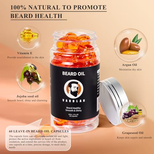 Mens Beard Oil Capsules,Natural Beard Oil for Men,Naturally Ingredients with Argan Oil,Grapeseed Oil,Jojoba Oil and Vitamin E for Softening and Moisturizing Beard (Cedarwood)