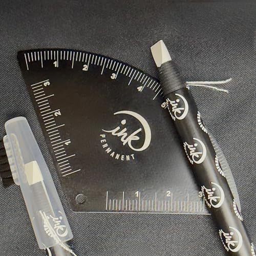 Ink Permanent Brow Mapping Kit with Eyebrow Ruler and 2 White Peeling Pencils ? Aluminum Alloy Fan-Shaped Eyebrow Design Tool for Microblading, PMU, and Permanent Makeup