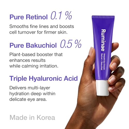 Retinol 0.1% Eye Cream with Bakuchiol 0.5% | Sensitive Skin Retinol for Wrinkles, Fine Lines & Dark Circles | Suitable for Face & Under-Eye Area | Korean Skincare | 30 ml (1.01 fl oz)