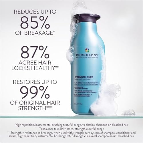 Pureology Strength Cure Shampoo - For Damaged or Color Treated Hair, Hair Strengthening & Prevents Breakage, Seals Split Ends, Vegan & Sulfate-Free