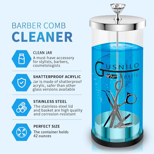 Gusnilo 42 Oz Jar with Stainless Steel Tray and Durable Glass,Salon Jar Suitable for Nail Tools & Spa Implements,Hairdressing Tools