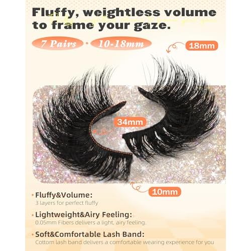 False Eyelashes Full Mink Lashes Long Eyelashes 200D Wispy Thick Russian Strip Lashes Cat Eye Volume Lash Strips D Curvature Dramatic 7 Pairs Fake Lash Extensions by Boahankuke