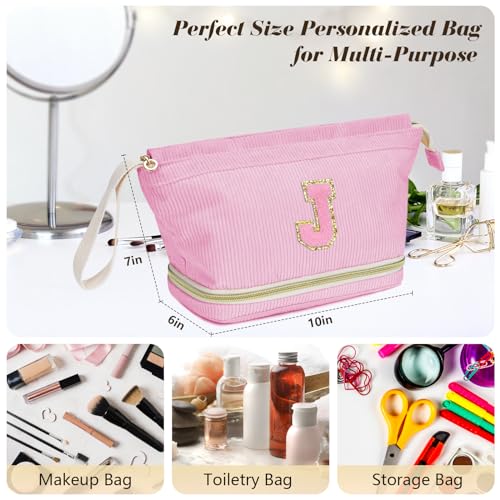 Birthday Gifts for Girls, Personalized Initial Make up Bag 18th Birthday Gifts for Girls Women, Travel Make up Bag Cosmetic Bag Preppy Stuff Bag for Her Mom Girlfriend Wife Teacher - Pink F