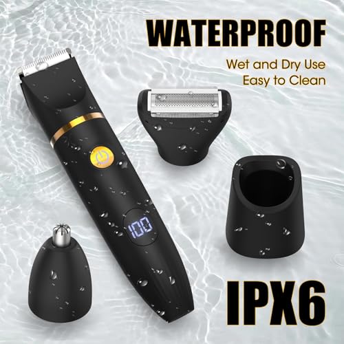 Manscape Body Trimmer for Men, 3 in 1 Men's Grooming Kit with Pubic/Nose Hair Trimmer & Ball Shaver for Nose/Balls/Groin/Legs/Chest Hair Removal, LED Display, IPX6 Waterproof, Gifts for Him Dad