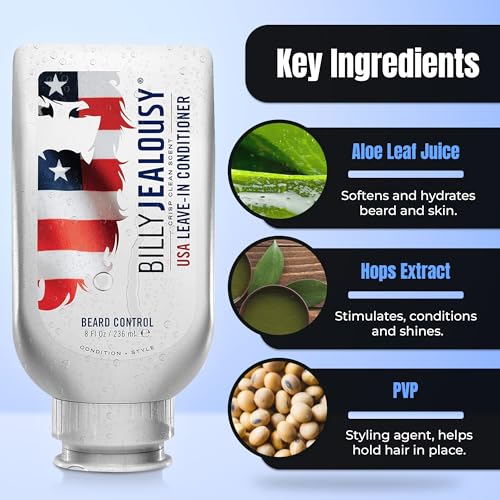 Billy Jealousy Beard Control Leave In Beard Conditioner for Men with Aloe Leaf Juice and Jojoba Seed Oil, Softens Hair and Skin, Light Hold with Matte Finish