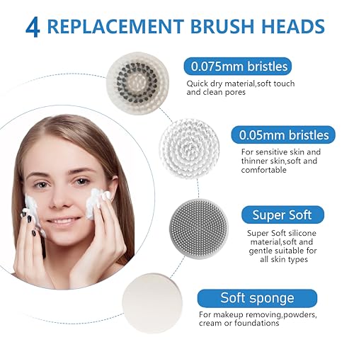 Facial Cleansing Brush, 2 in 1 £×aterproof IPx7 Facial Spin Scrubber Set with 4 Brush Heads, Rechargeable Exfoliating Face Brush Deep Cleansing, Gently Exfoliate and Remove Blackhead