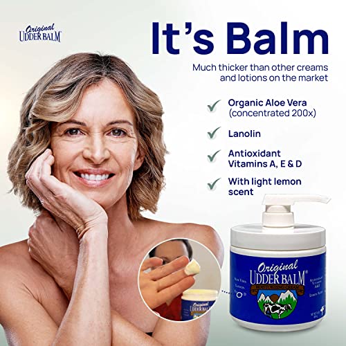 Original Udder Balm Pump Jar - Made in USA - Extra Thick Udder Cream & Hand Balm for Dry Skin, Cracked Heels, Rough Hands ? Deep Moisture Heel Cream & Foot Moisturizer with Aloe Vera, 16 Fl Oz