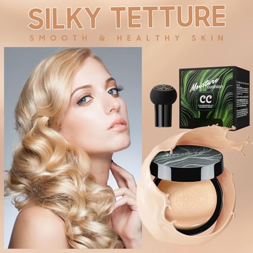 Mushroom Head Air Cushion CC Cream - Tattoo Cover up BB Cream Face Makeup Foundation, Moisturizing Concealer Brighten Long-Lasting, Even Skin Tone for All Skin Types (Natural)
