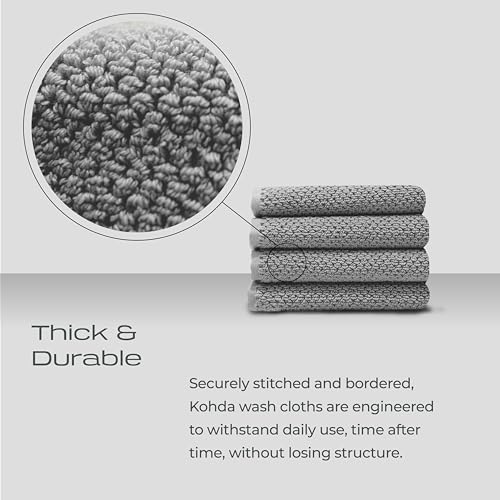 Luxury Silver-Infused Gray Washcloths 4-Pack, 600GSM, 12.9"x12.9" - Premium Hotel Spa Quality Bathroom Towels - 100% Certified Organic Cotton, Absorbent, Fast-Drying, Large, Thick & Soft